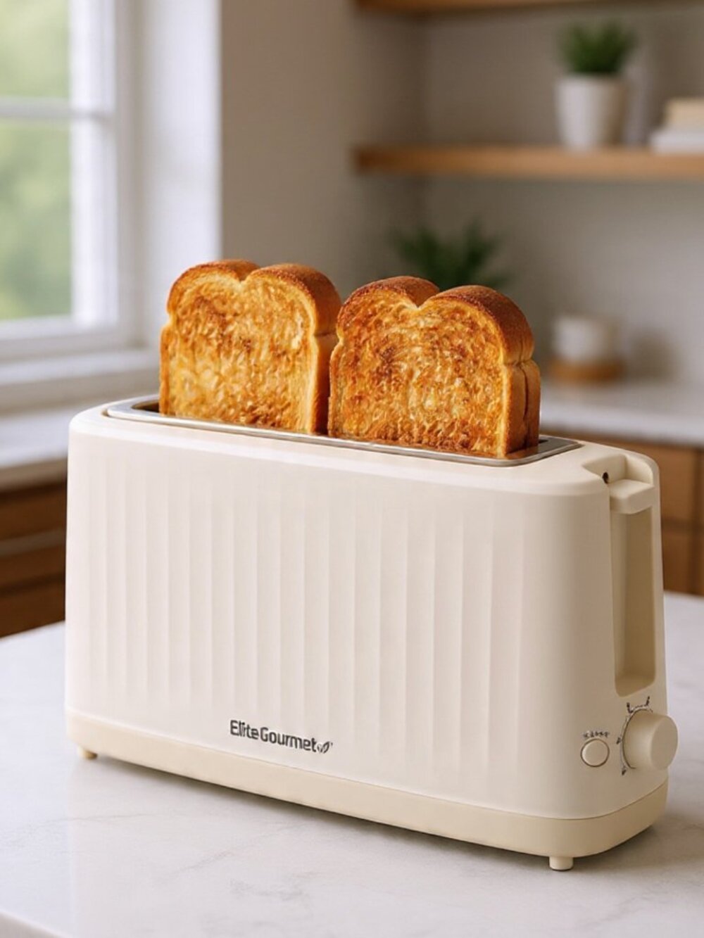 Gourmet 2 Slice Long Slot Toaster Extra Wide for Bread - Cremello